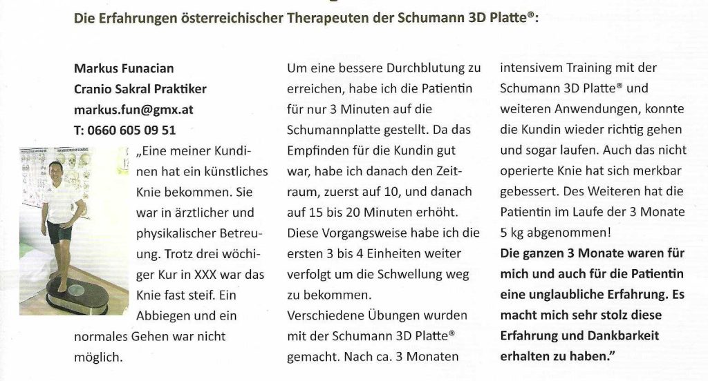 Schumann 3D Platte - Presseartikel - Craniosacral Praktiker - Markus Funacian