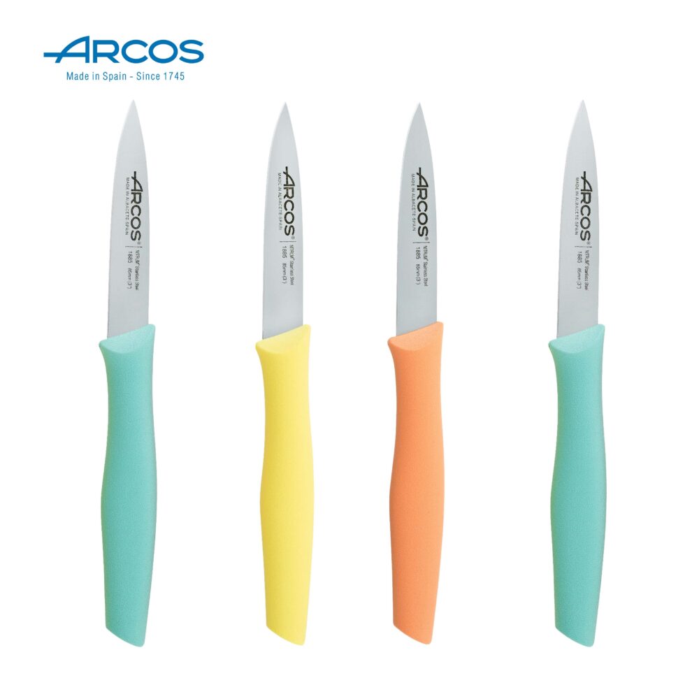 Pack Arcos Afilador manual con mango + Pack 4 cuchillos + Tijeras de Cocina  Rojas - Prayca Menaje