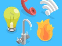 3D Isometric Flat Vector Illustration of Utility Services Icon Set, Electricity, Water, Gas, Wifi, Telephone.