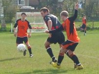 Ioan Hughes (centre) was among the scorers at Penybont Athletic