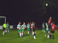Luke Hicks wins a header in the previous round at Hay St Marys