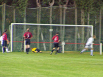 Steve Morgan (right) scores the opening goal in first-half stoppage time