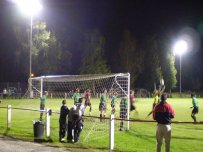 Carno defend a second-half corner at Llanandras Park