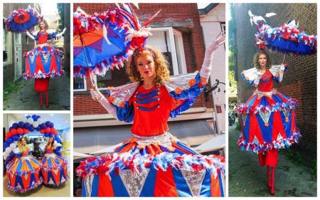 Ervaar de magie van Cirque Holland Steltenlopers! Uniek Hollands tintje met rood-wit-blauwe pracht, zowel met als zonder stelten. Ontdek veelzijdigheid voor diverse evenementen.