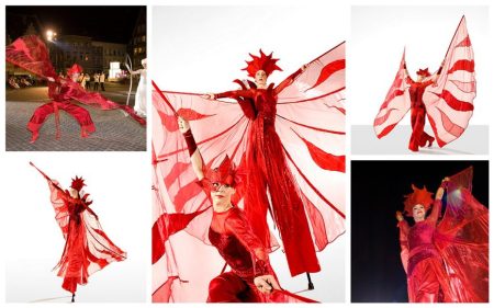 Mysterieuze Red Queens: Betoverend steltenloper en danseres duo voor ontvangst, opening of mobiele act.
