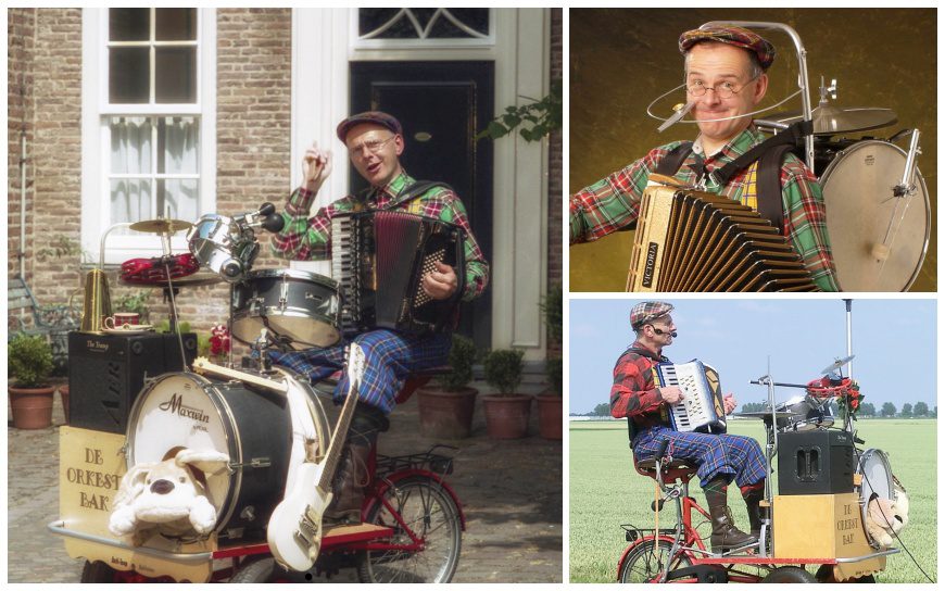 Ontdek de magie van de Fietsende Accordeonist: een unieke one-man-band op wielen! Kinderliederen tot internationale hits voor elk evenement. Boek nu! 🚲🎶