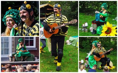 Betoverende theatervoorstelling Muzikale Bij en Vrolijk Rupsje is voor kinderen: "Wilt u honing bij de thee?" Een educatief avontuur vol muziek en natuurlijke ontdekkingen.