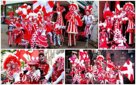 Ervaar het spektakel van de Betoverende Rood Witte Bonte Parade - een explosie van kleur, liefde en betovering!