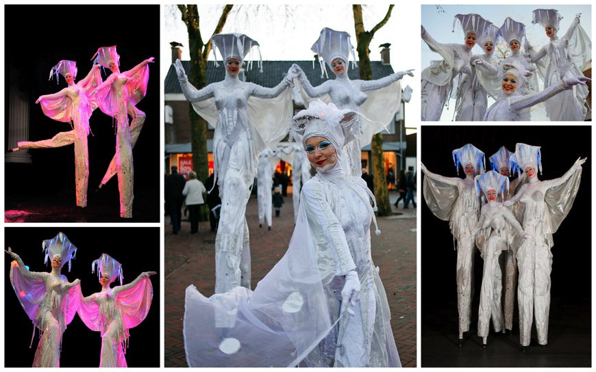 Betoverende White Diva's Steltenlopers: Stralende allure voor uw evenement. Boek solo, duo, trio of kwartet voor een onvergetelijke ervaring!