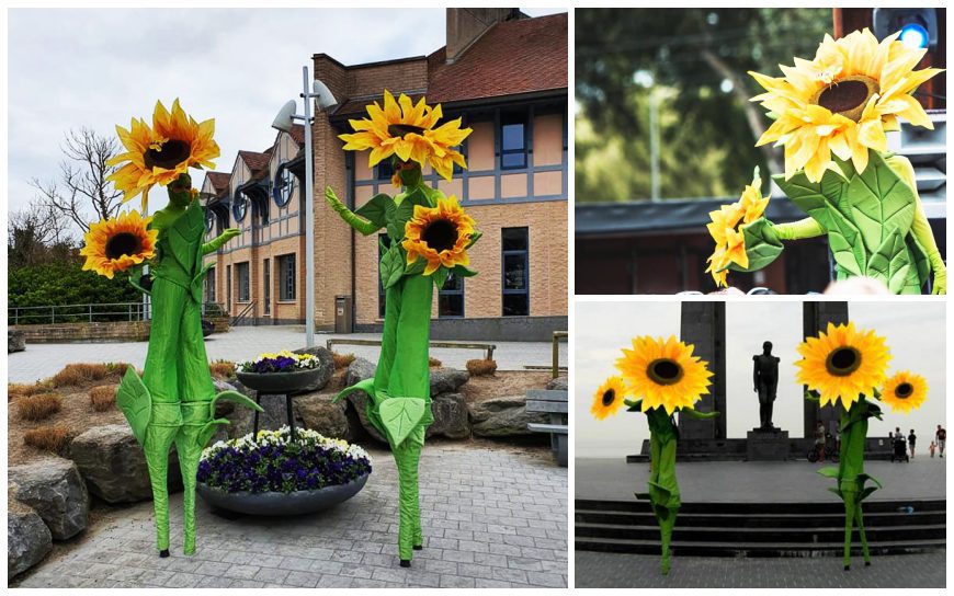 Zonnebloemen op Stelten: Betoverende Steltenlopers met Lente Beleving. Boek nu voor Kleurrijk Entertainment!