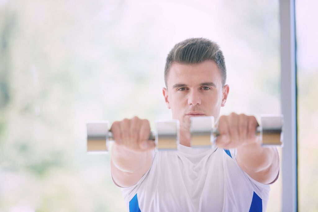 man exercise with weights