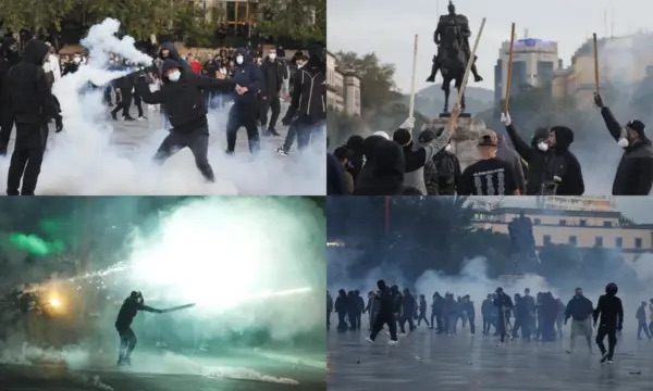 Çfarë nuk u pa në Tiranë   Breshëri  fishekzjarrësh  shpërthime molotovësh  gaz lotsjellës dhe përplasje polici protestues