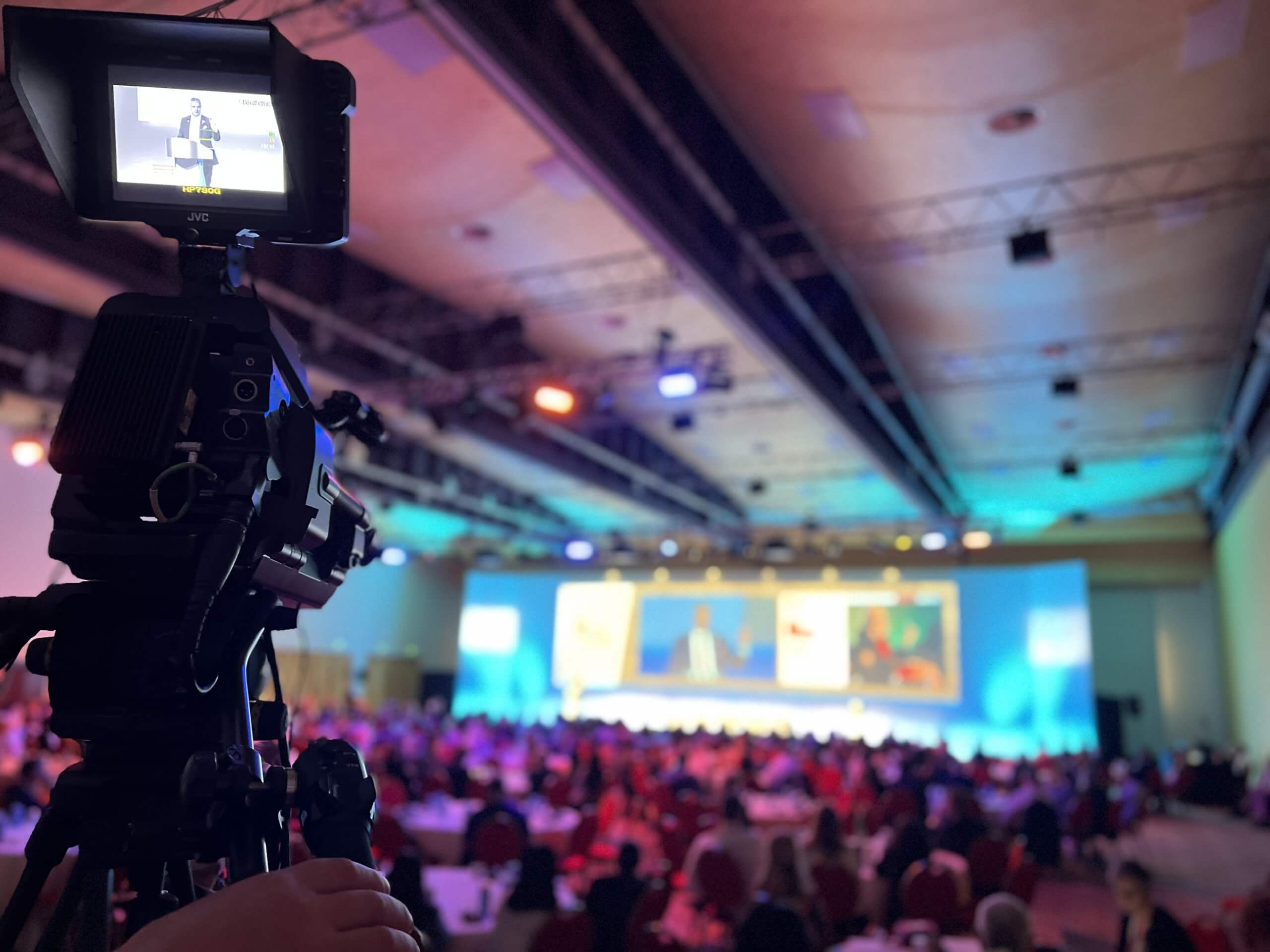 Protec provide AV support and staging for ICMIF conference rome 2022 including camera package