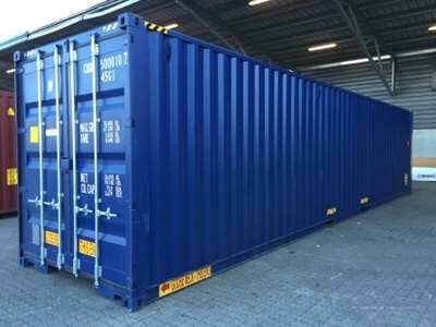 High cube container 40 fods (HC) set udefra. Dobbeltdørs, ny blå