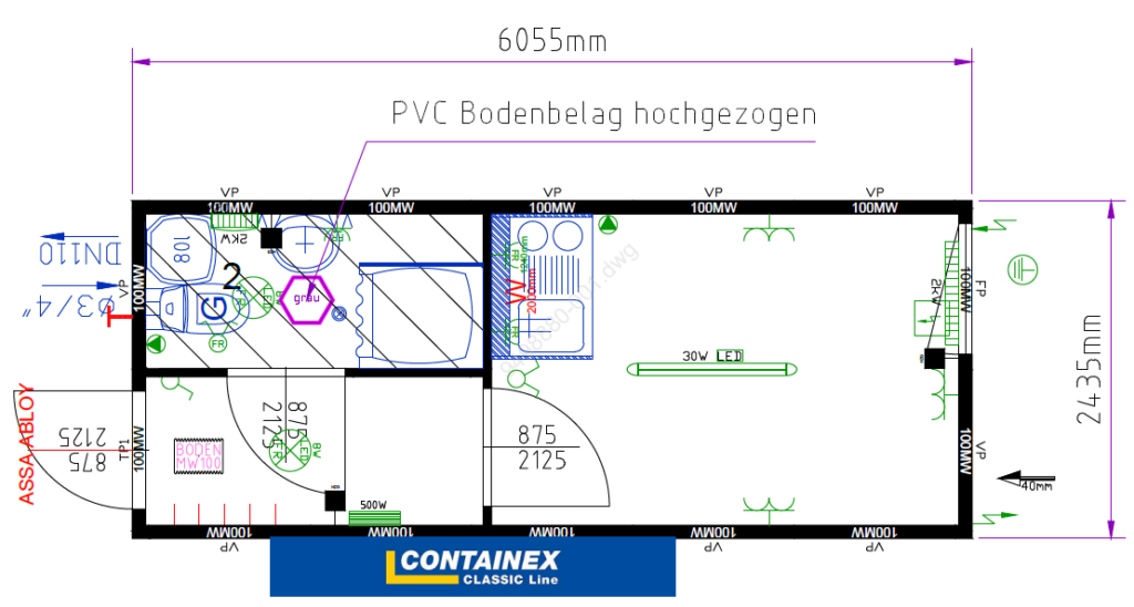 Beboelsescontainer plantegning