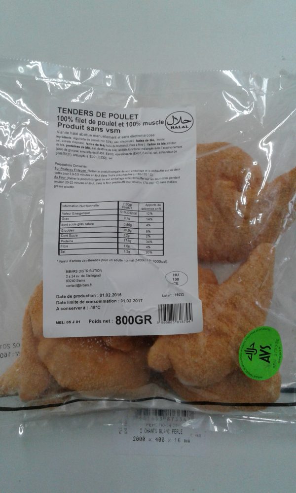 Tenders de poulet 100% filet 100% muscles sans vsm