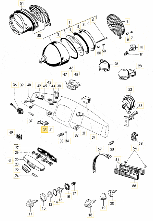 Headlight, Full / Dipped Beam, Floor Switch, (Used Original) - 356 Pre A, 356A - Image 5