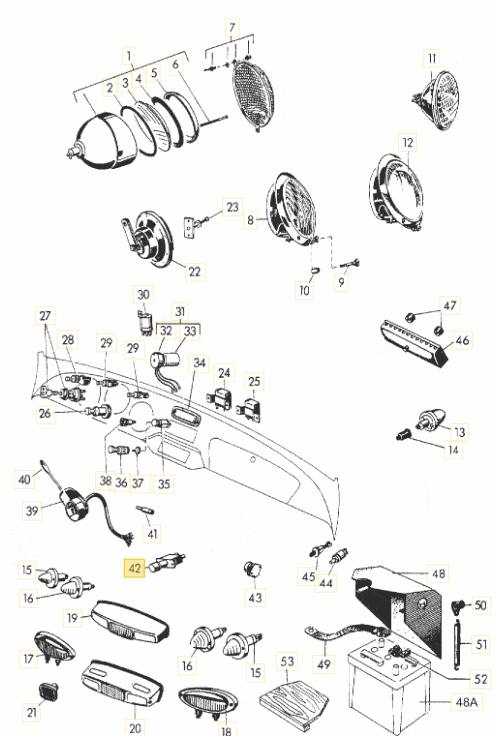 Headlight, Full / Dipped Beam, Floor Switch, (Used Original) - 356 Pre A, 356A - Image 6