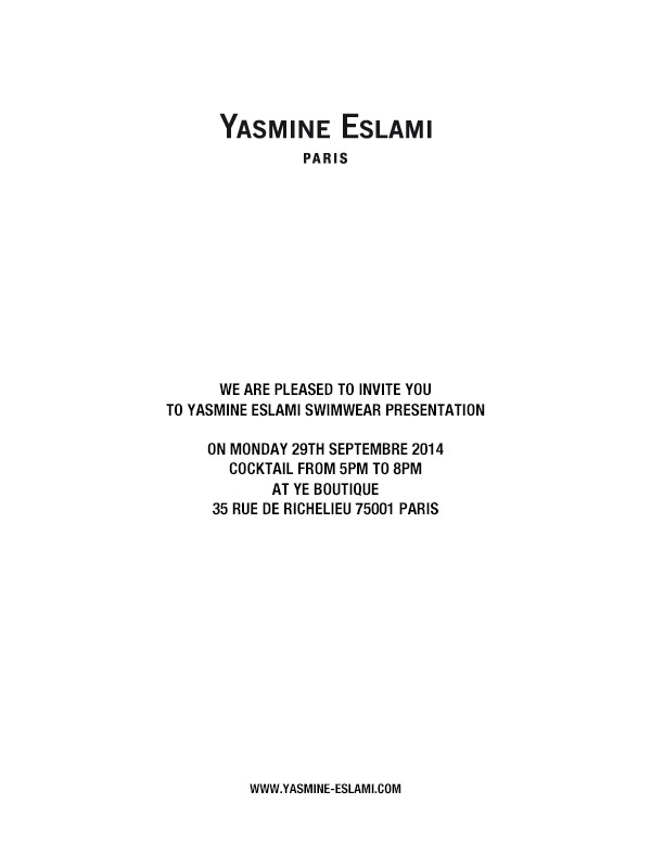 SAVE THE DATE YASMINE ESLAMI SWIMWEAR PRESENTATION - PUBLIC IMAGE PR |  fashion press office Paris