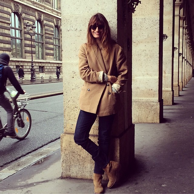 #regram @carolinedemaigret Beautiful Caroline wearing her RENE'by Rene'Storck peacoat double face wool batiste jacket in Paris #rene' #renestorck #paris #chic