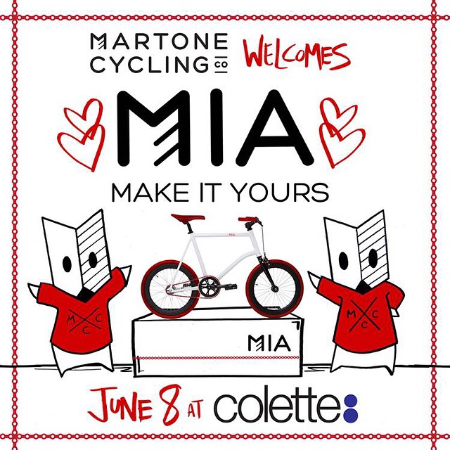 MIA the latest bicycle from Martone Cycling Co will be at Colette from next monday June 8 Make it Yours ! #whatbikewillyouweartoday #makeityours #martonecyclingco #bicycles #colette @martonecyclingca @colette #publicimagepr