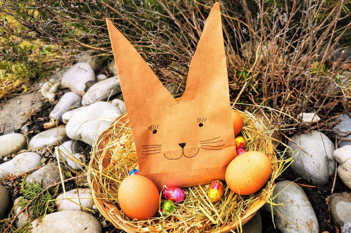 Dieses supereinfache DIY für Osterhasen aus Papiertüten ist die ideale Bastelidee zu Ostern. Mit kleinen Kindern einfach basteln.