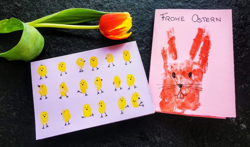 DIY schöne Osterkarten basteln mit Fingerabdrücken - Puddingklecks