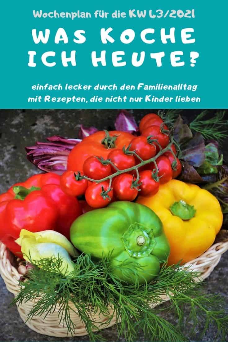 Hol dir leckere Inspirationen in meinem Wochenplan KW 43/2021 - hier findest du einfache Kochrezepte für jeden Tag für die ganze Familie.#rezepte #rezeptidee #wochenplan #speiseplan #familientisch #essen