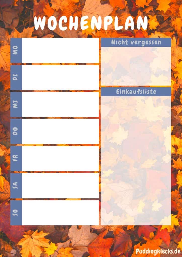 Wochenplan Freebie zum Ausdrucken - 7 Spalten für jeden Tag: Menüplanung einfach gemacht mit Julie von Puddingklecks, dem Mamablog