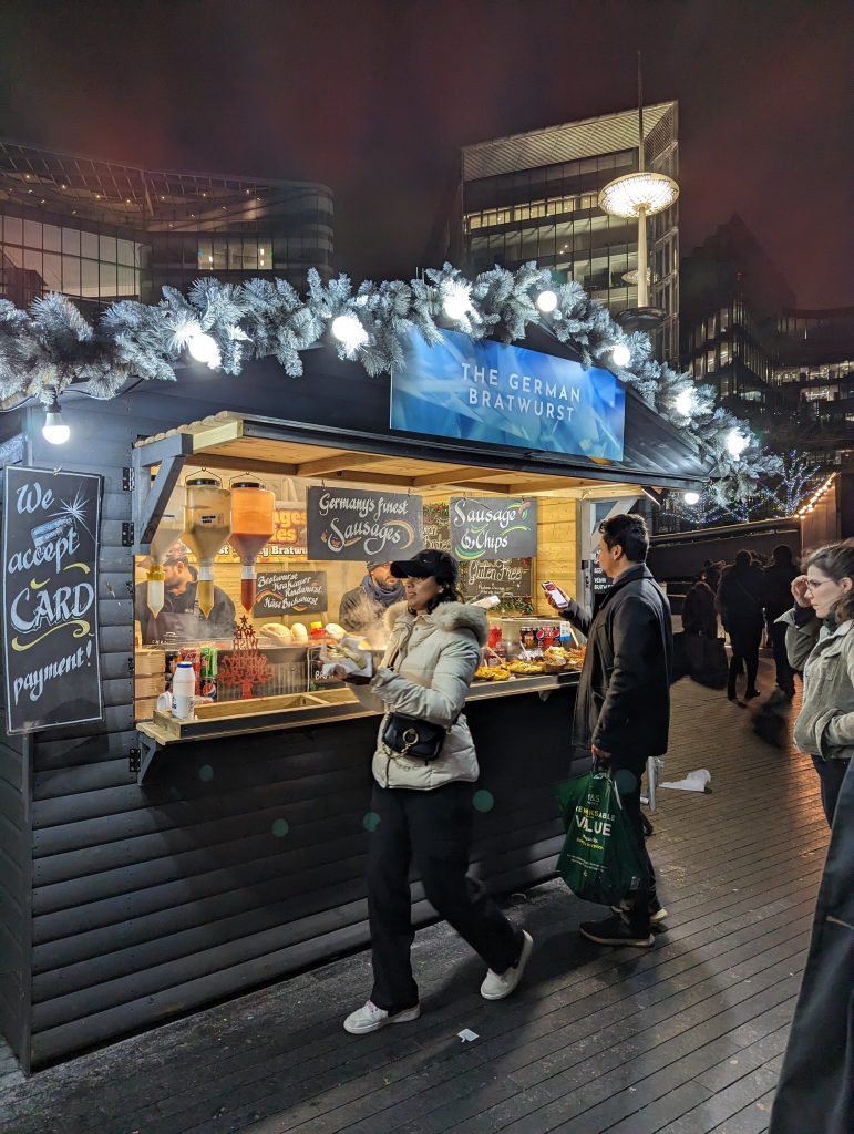 German Sausages auf dem Weihnachtsmarkt in London