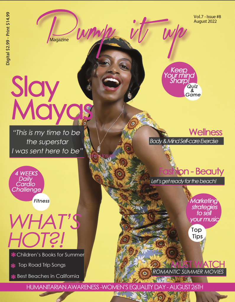 Pump it up magazine - Magazine Cover Summer 2022 - Woman smiling , Wearing a yellow dress and a brown hat