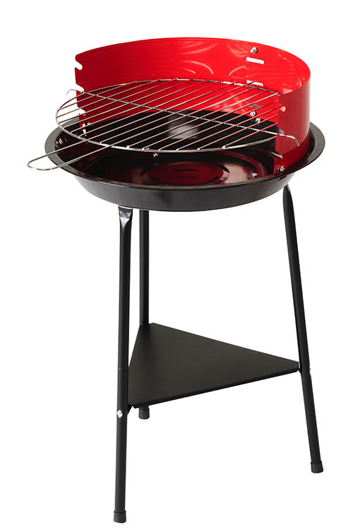 bbq toestel rood deksel en witte achtergrond