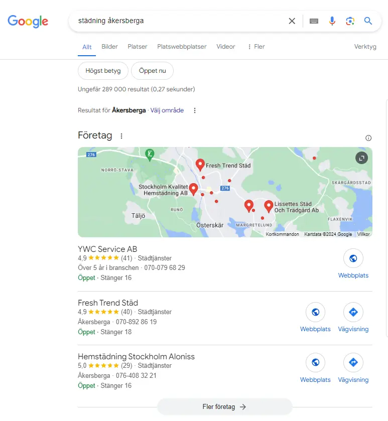 Städning_åkersberga_google maps resultat