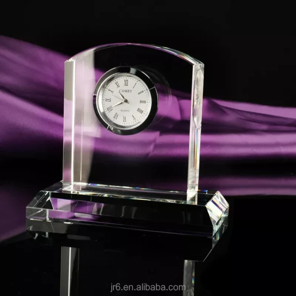 2D Personalised Motif Crystal Glass with Clock - Image 2