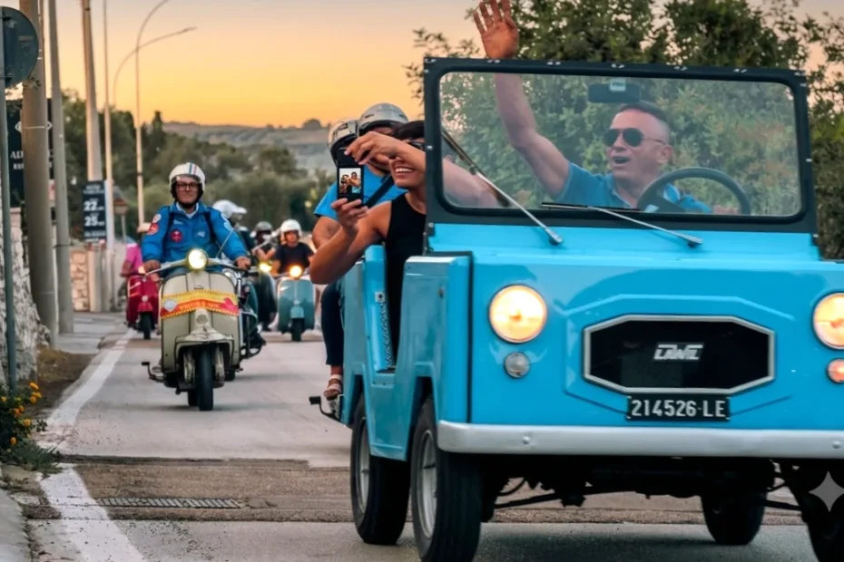 Una storica microcar Lawil, detta la Varzina, durante il raduno a Varzi
