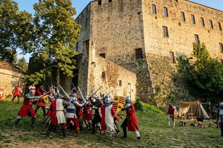 Un momento dello spettacolo ai piedi del Castello Dal Verme di Zavattarello.