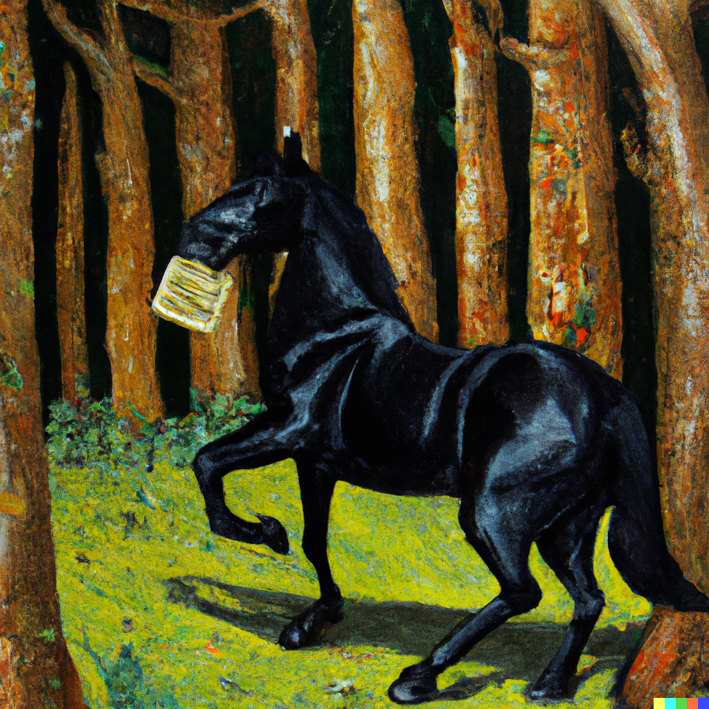 https://usercontent.one/wp/www.quest-for-coin.com/wp-content/uploads/2024/04/DALL·E-2024-04-20-16.49.57-An-acrylpainting-of-a-black-warmblood-horse-running-away-with-coins-and-cards-in-his-mouth-in-the-forrest.png