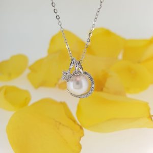 Diamond pearl Necklace 3pendant