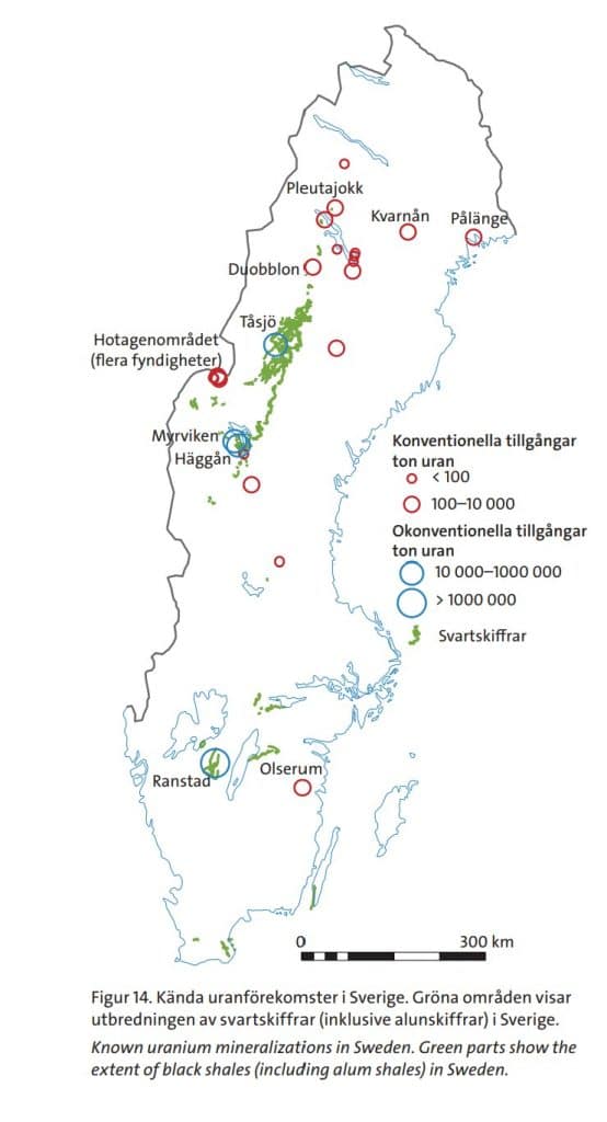Karta uranforekomster i Sverige