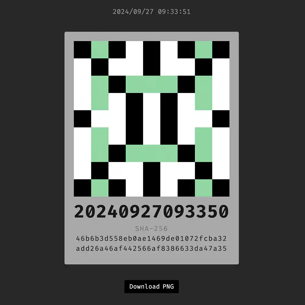 Timestamp med SHA-256, css-doodle och HTML5 canvas.