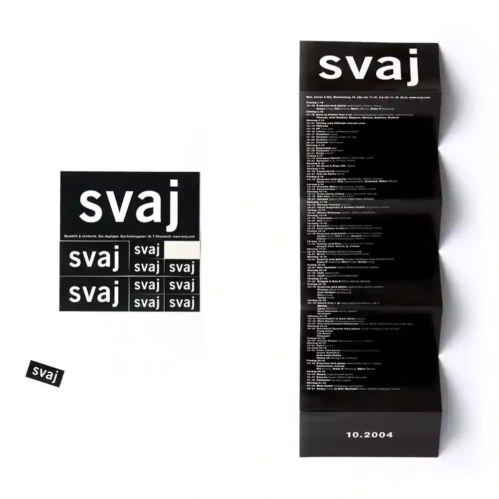Logotype för Svaj, ett elektroniskt musik-kafé i Stockholm.