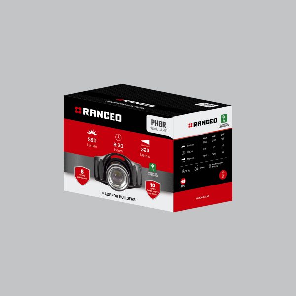 RANCEO PH8R - Genopladelig pandelampe / pandelygte emballage blisterbox - Find den i butikken