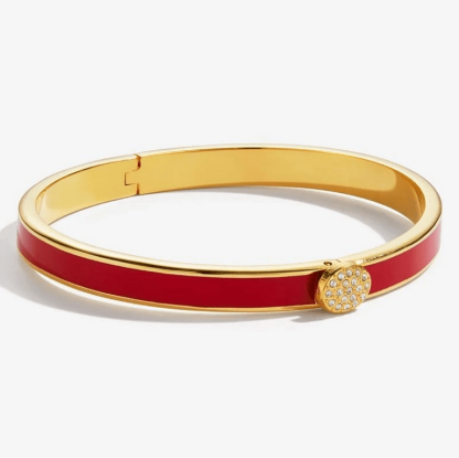 Skinny Pave Button Red & Gold Bangle