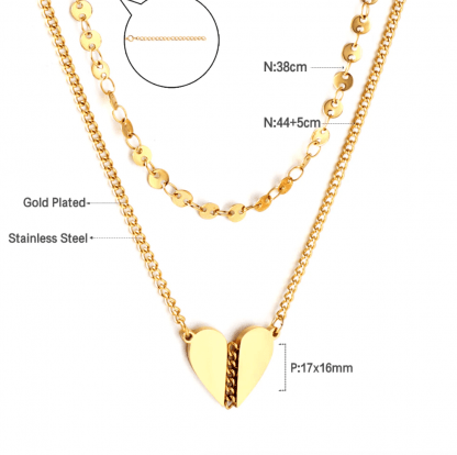 Hypo-Allergenic Double Chain Gold Heart Necklace 1