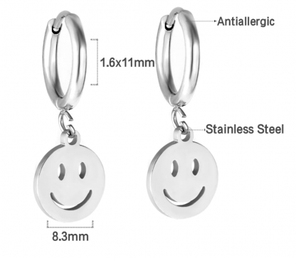 Hypo-Allergenic Steel Smiley Face Earrings