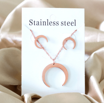 Hypo-Allergenic Cresent Moon Rose Gold Necklace Set