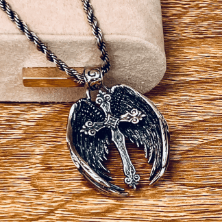 Sterling Silver Angel Wing and Cross Necklace