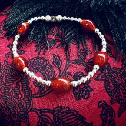 Red Glass Bead Sterling Silver Bracelet
