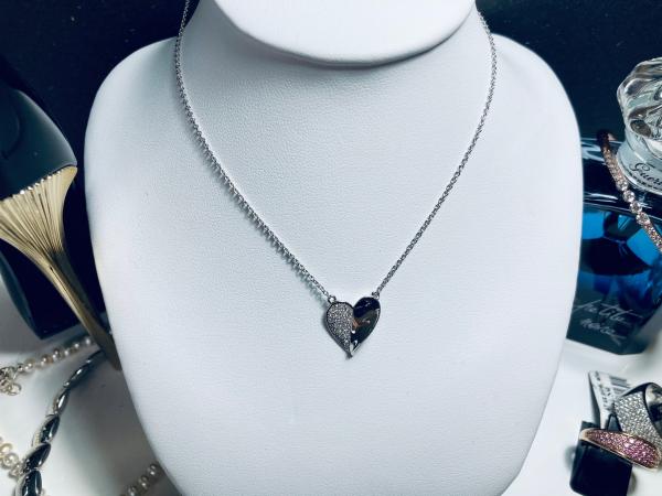 Sterling Silver Half Heart Pavé Necklace