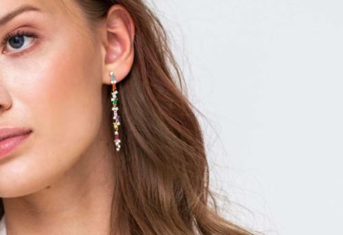 Earrings Antella lungo gold with Multicoloured zirconia 1